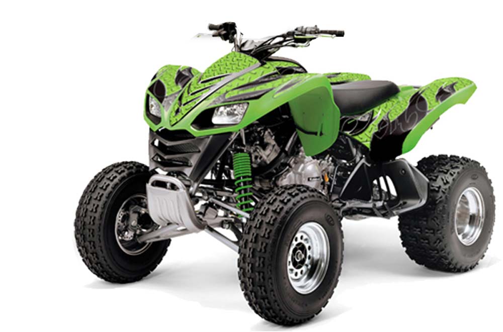 Kawasaki KFX 700 ATV Graphics: Tribal Flames- Black Green Quad Graphic Decal Wrap Kit | Kawasaki ATV Graphics | Graphic Kits