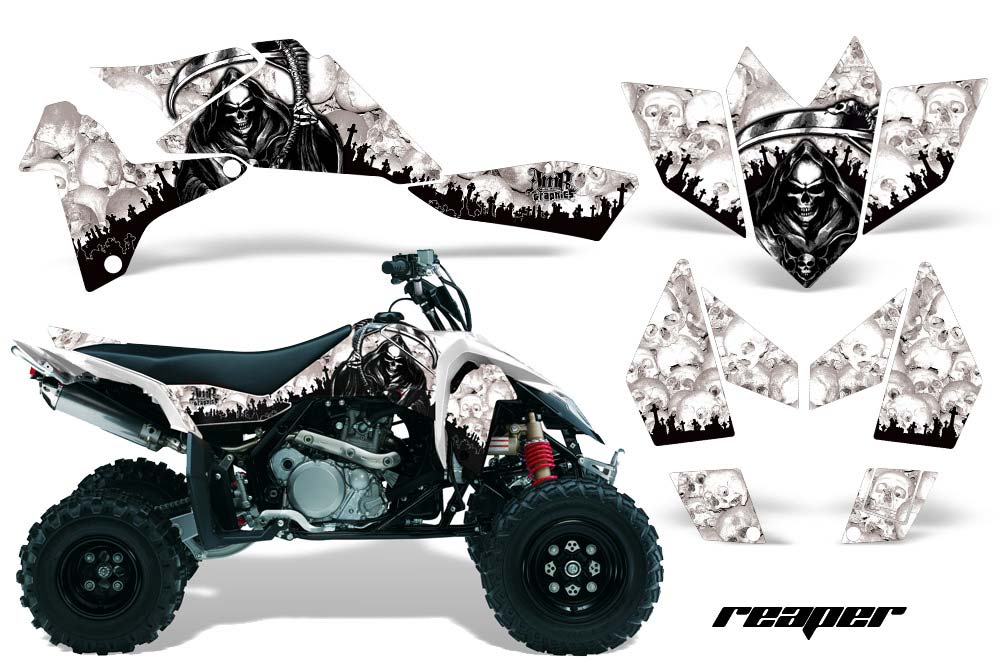 Suzuki LTR 450 ATV Graphics: Reaper - White Quad Graphic Decal Wrap Kit
