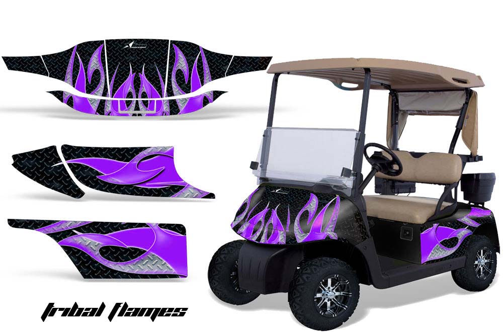 EZ-GO Golf Cart Graphics:  Tribal Flames - Purple Golf Cart Graphic Decal Kit