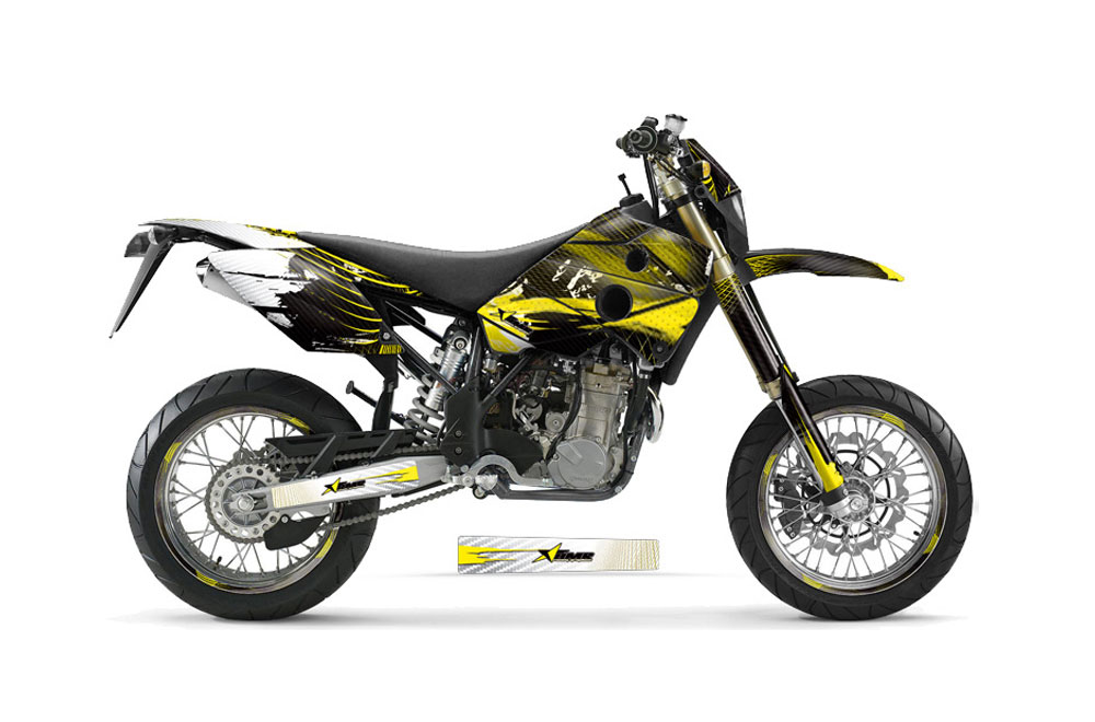 Husaberg FC 400 Dirt Bike Graphics: Carbon X - Yellow MX Graphic Wrap Kit (2001-2005)