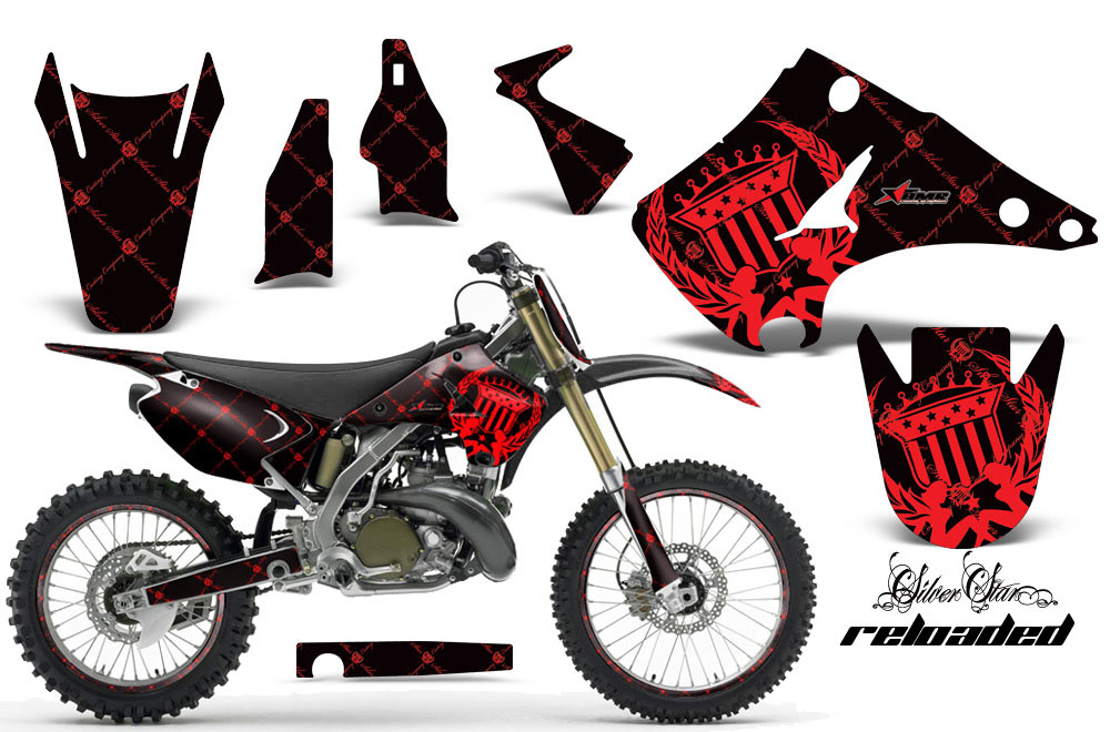 Kawasaki Kx250 Dirt Bike Graphics Silver Star Reloaded Red Mx Graphic Wrap Kit 03 16 Dirt Bike Graphics Graphic Kits