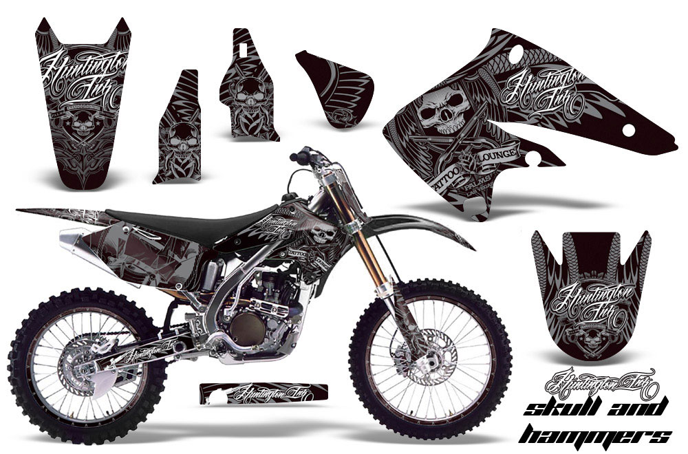 Kawasaki KX250F Dirt Bike Graphics: Skulls and Hammers - Silver MX ...