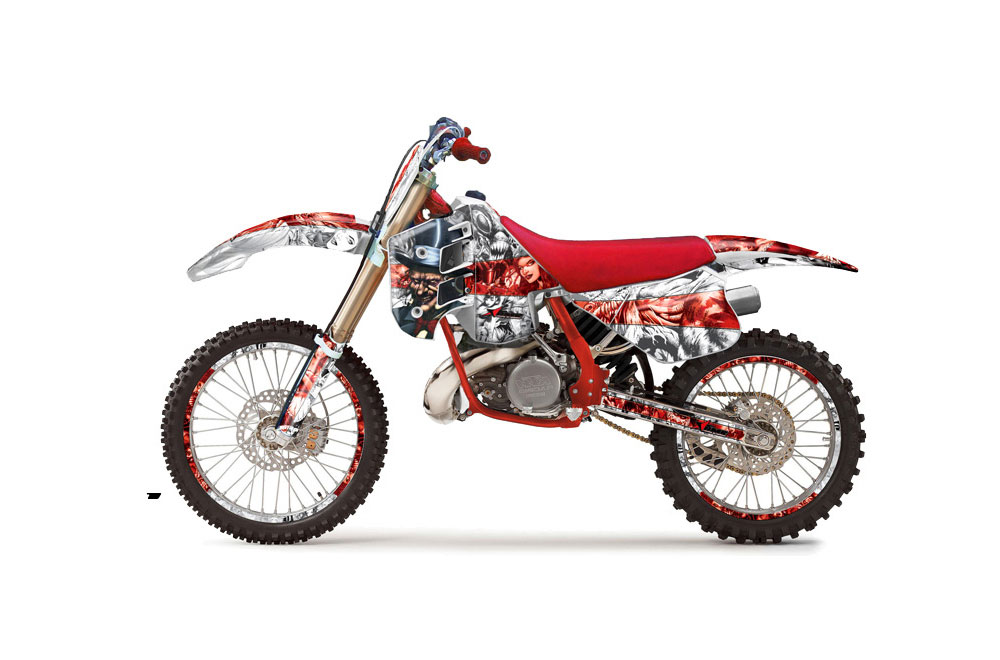 white and red dirt bike