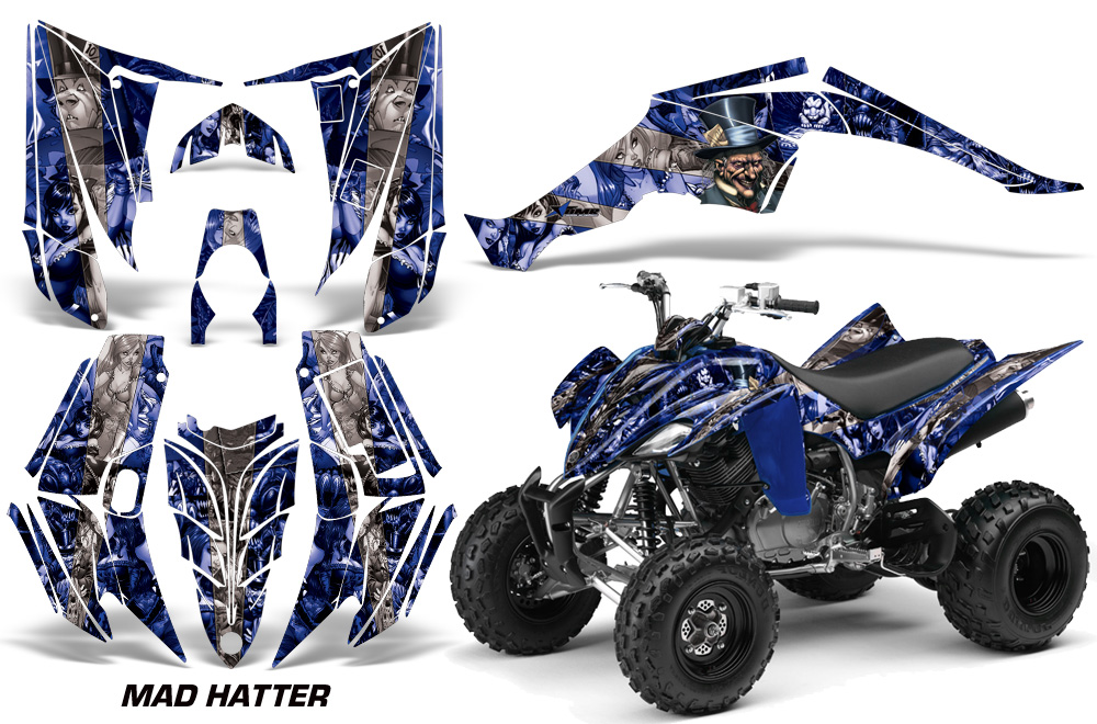 Mad Hatter Red Black AMR Racing ATV Graphics kit Sticker Decal Compatible with Yamaha Raptor 660 2001-2005