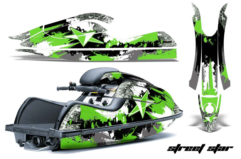 Kawasaki 800 SX-R Graphics: Street Star - Green Black Jet Ski Decal Wrap Kit Jet Ski Graphic | Graphic Kits